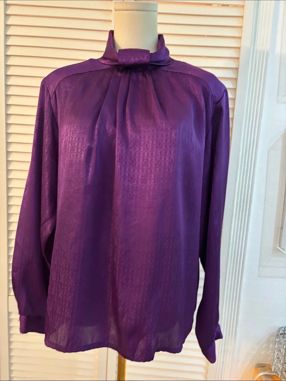 Oscar de la Renta Purple  High-Neck Blouse, US12